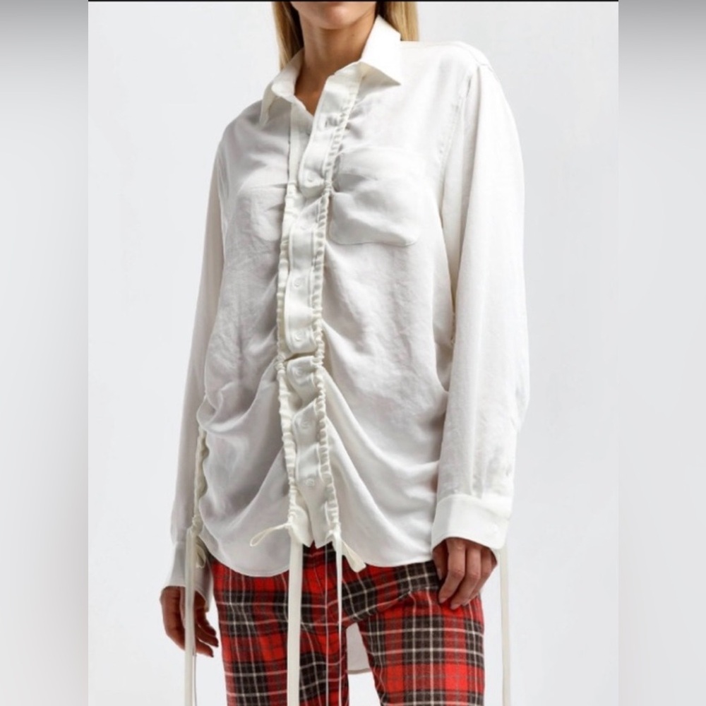 R13 Shirred Boyfriend Shirt // White